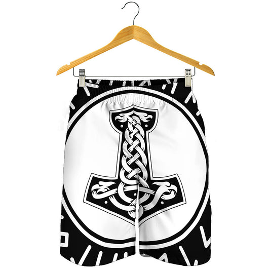 Black And White Mjolnir Print Men's Shorts