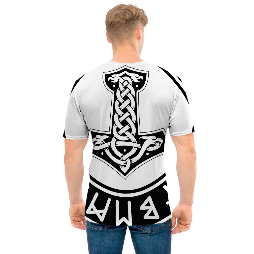 Black And White Mjolnir Print Men's T-Shirt