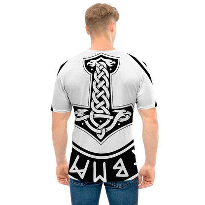 Black And White Mjolnir Print Men's T-Shirt