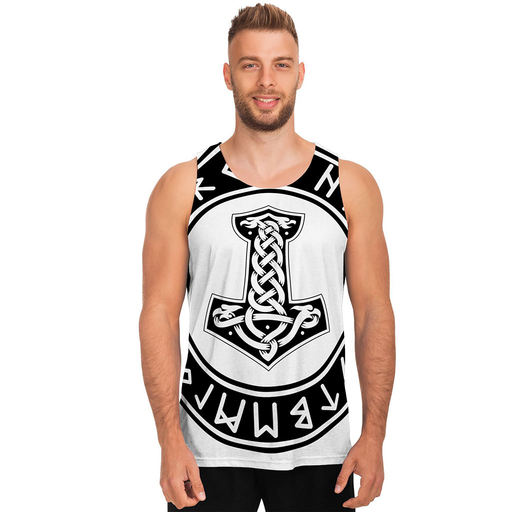 Black And White Mjolnir Print Men's Tank Top