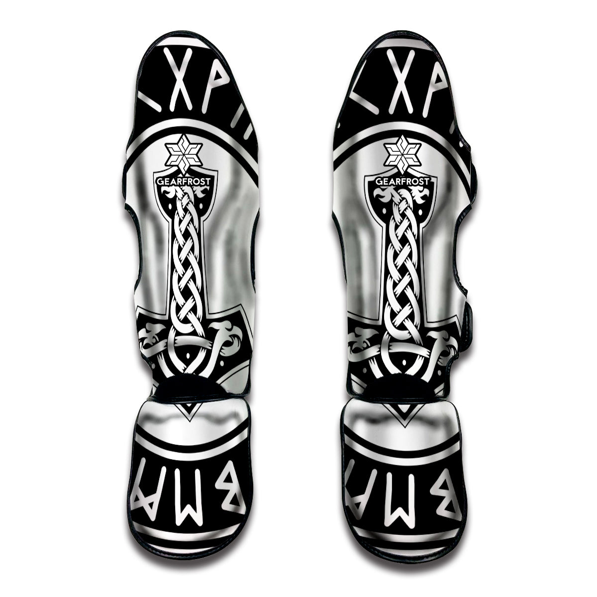 Black And White Mjolnir Print Muay Thai Shin Guard