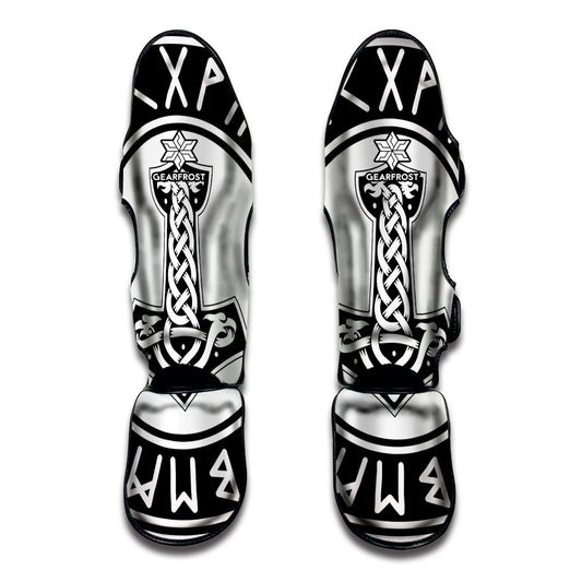 Black And White Mjolnir Print Muay Thai Shin Guard