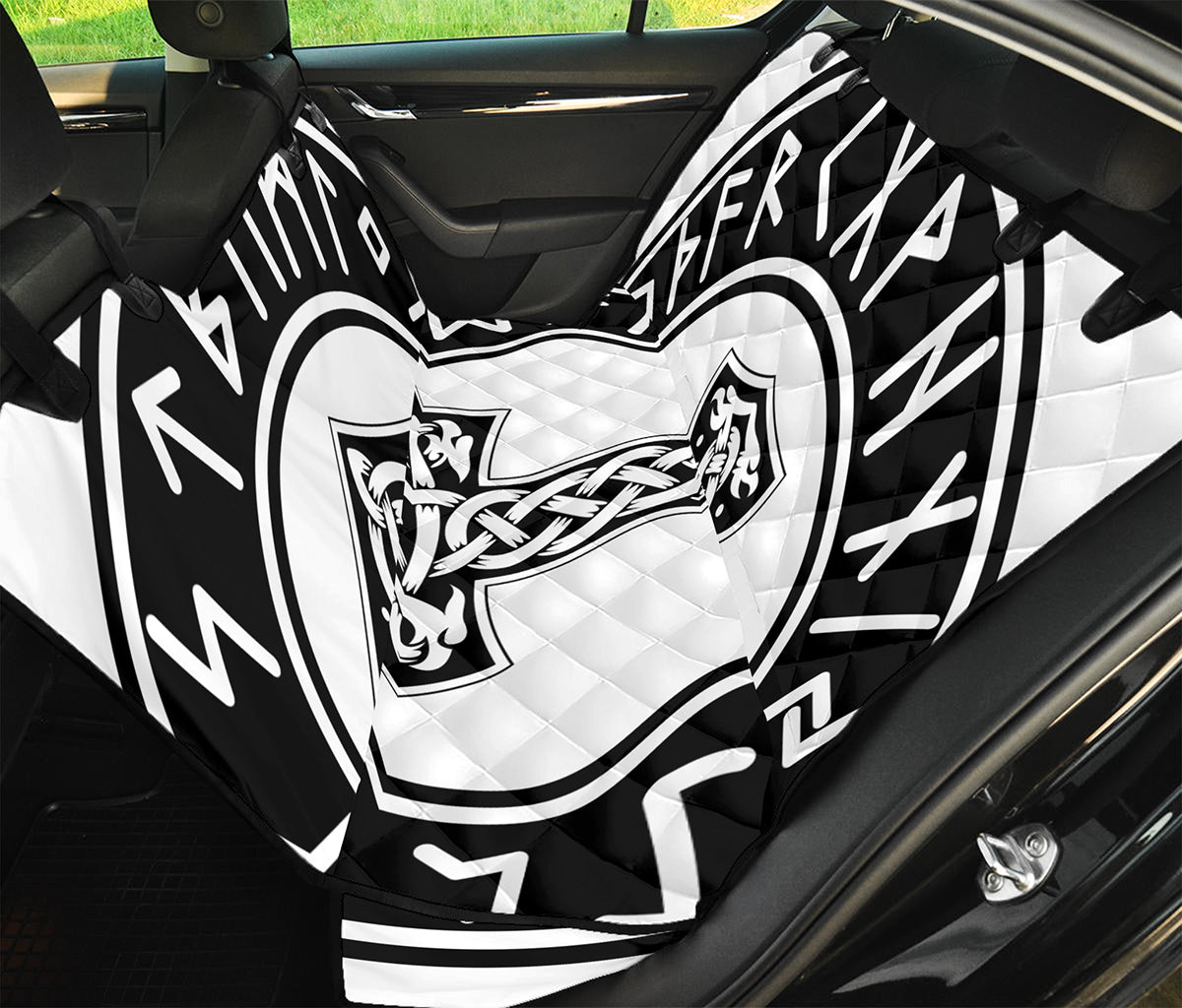 Black And White Mjolnir Print Pet Car Back Seat Cover