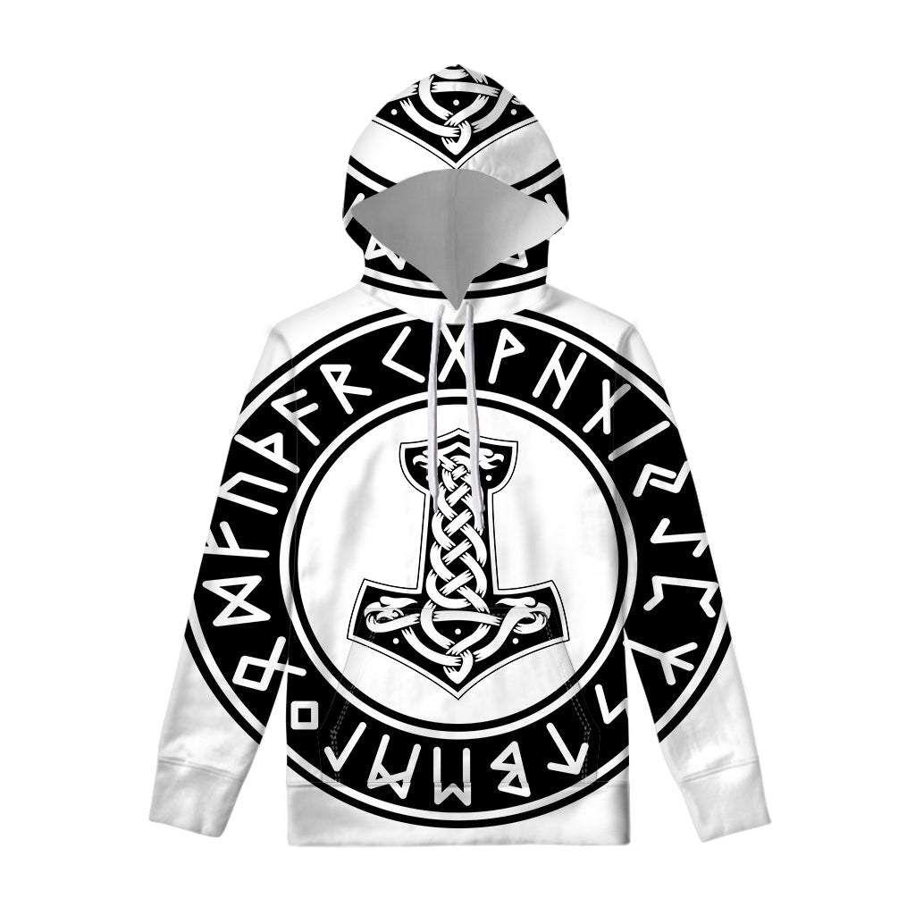 Black And White Mjolnir Print Pullover Hoodie