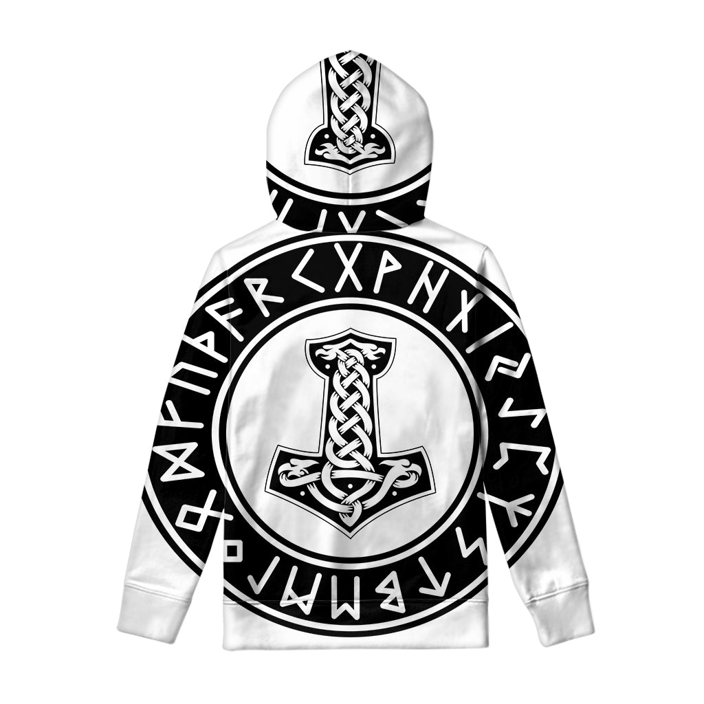 Black And White Mjolnir Print Pullover Hoodie