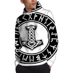 Black And White Mjolnir Print Pullover Hoodie