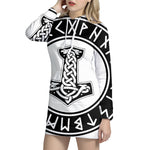 Black And White Mjolnir Print Pullover Hoodie Dress