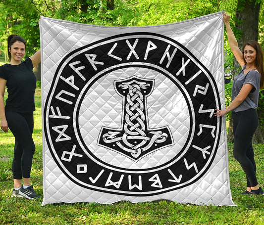 Black And White Mjolnir Print Quilt