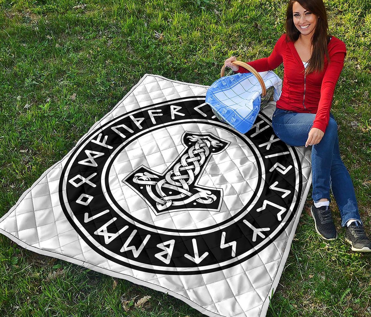 Black And White Mjolnir Print Quilt