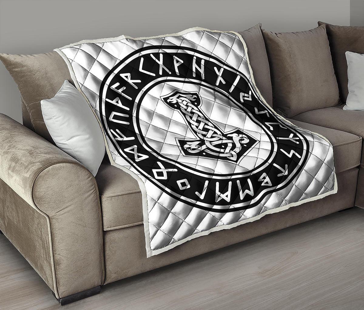 Black And White Mjolnir Print Quilt