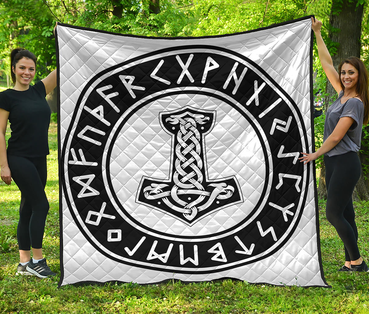 Black And White Mjolnir Print Quilt