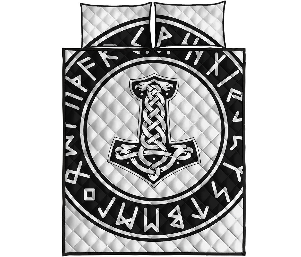 Black And White Mjolnir Print Quilt Bed Set