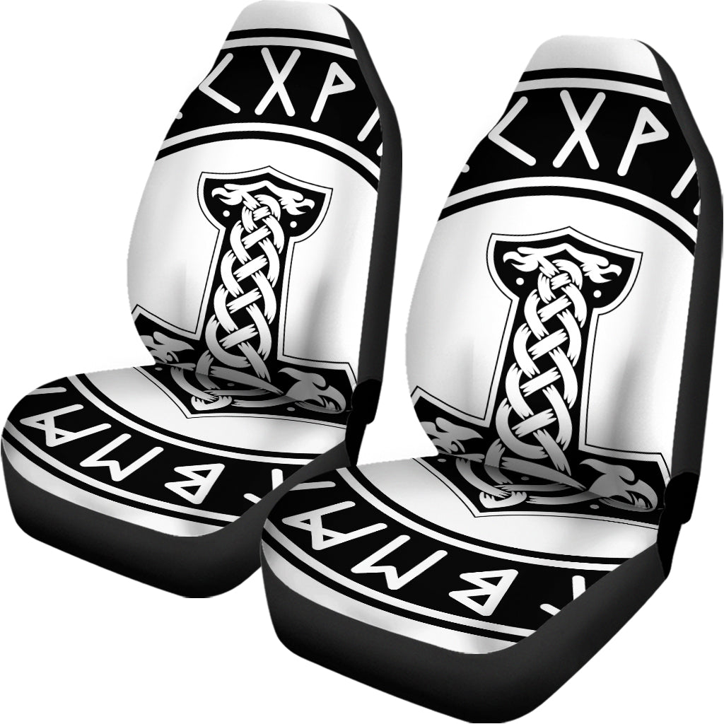 Black And White Mjolnir Print Universal Fit Car Seat Covers