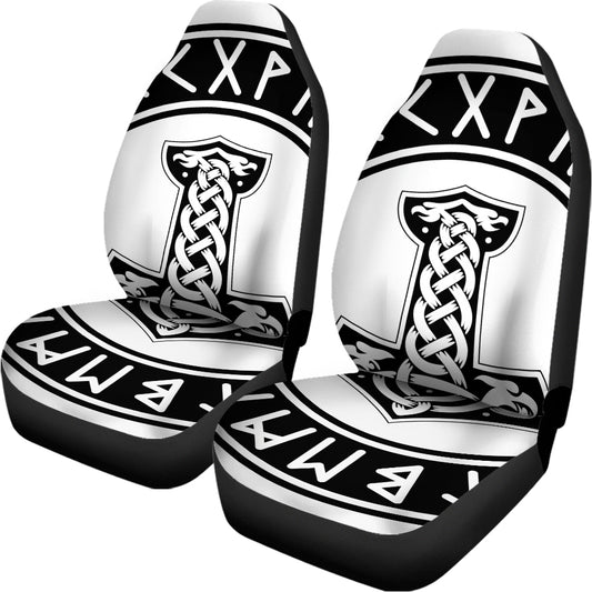 Black And White Mjolnir Print Universal Fit Car Seat Covers