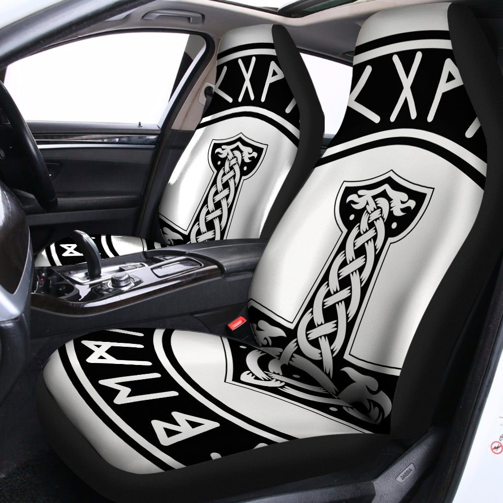 Black And White Mjolnir Print Universal Fit Car Seat Covers