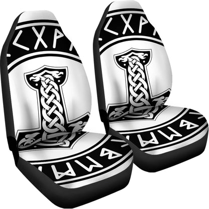 Black And White Mjolnir Print Universal Fit Car Seat Covers