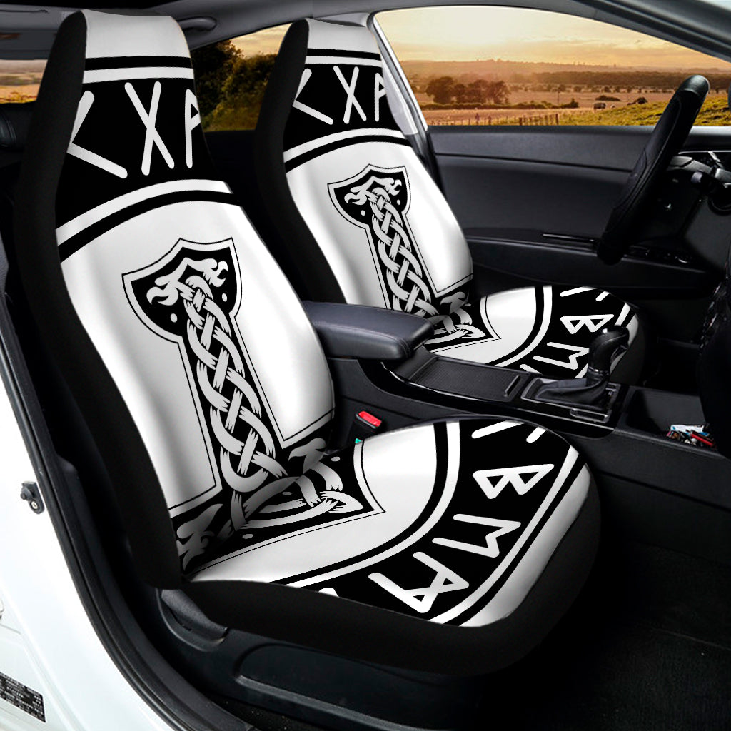 Black And White Mjolnir Print Universal Fit Car Seat Covers