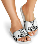 Black And White Mjolnir Print White Slide Sandals