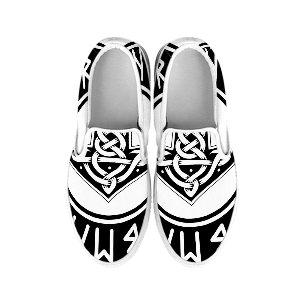 Black And White Mjolnir Print White Slip On Shoes