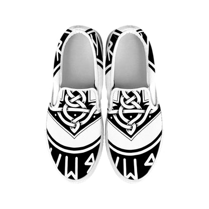 Black And White Mjolnir Print White Slip On Shoes
