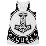 Black And White Mjolnir Print Women's Racerback Tank Top