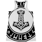 Black And White Mjolnir Print Women's Racerback Tank Top