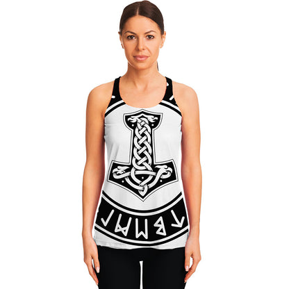 Black And White Mjolnir Print Women's Racerback Tank Top