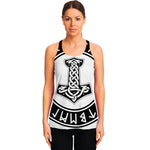 Black And White Mjolnir Print Women's Racerback Tank Top