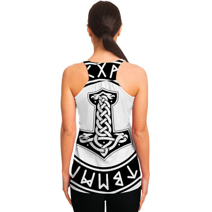 Black And White Mjolnir Print Women's Racerback Tank Top