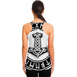 Black And White Mjolnir Print Women's Racerback Tank Top