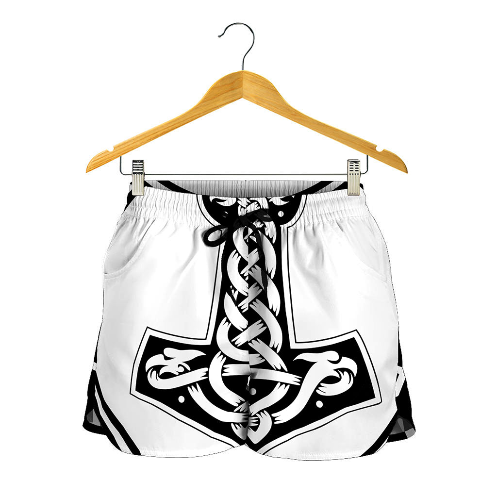 Black And White Mjolnir Print Women's Shorts