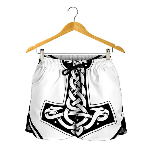 Black And White Mjolnir Print Women's Shorts