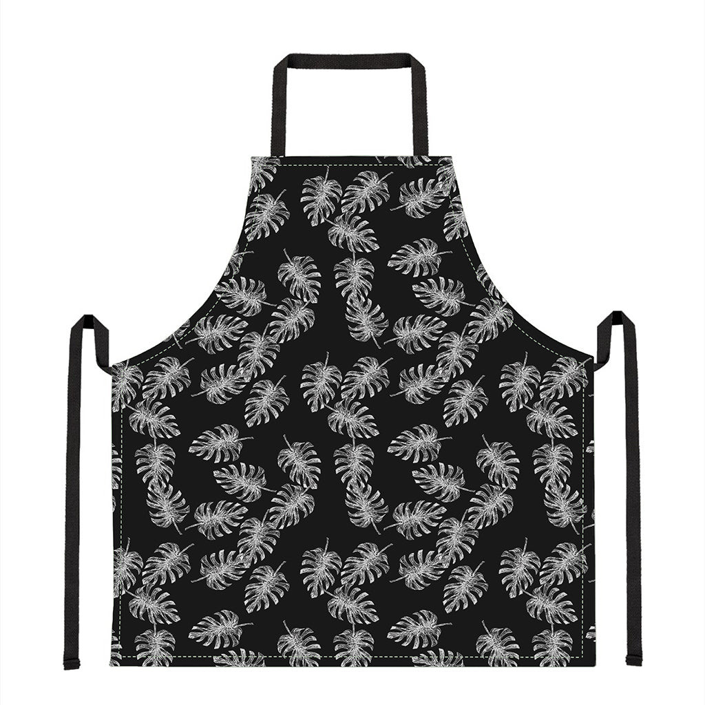 Black And White Monstera Pattern Print Apron