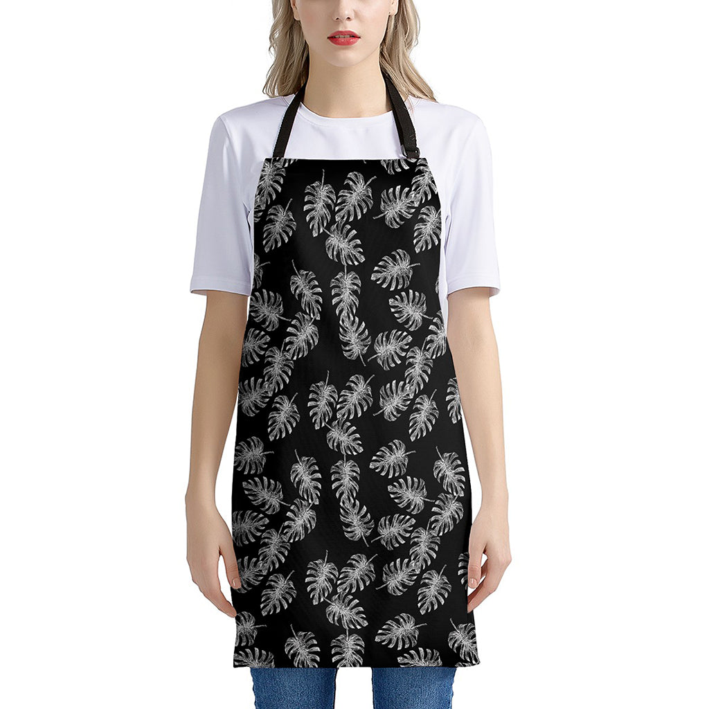 Black And White Monstera Pattern Print Apron