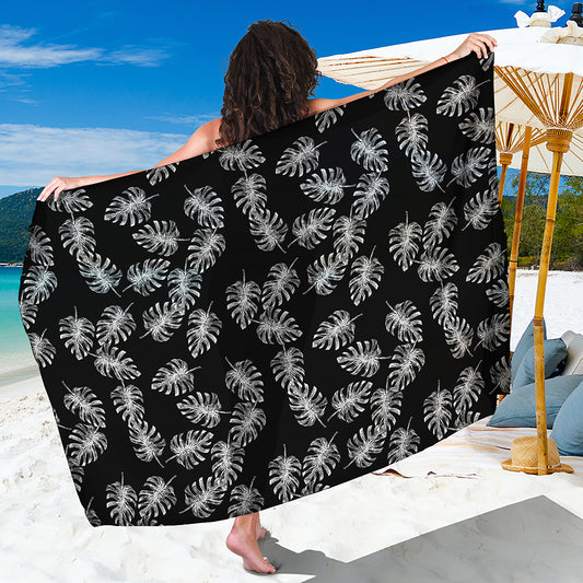 Black And White Monstera Pattern Print Beach Sarong Wrap