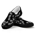 Black And White Monstera Pattern Print Black Slip On Sneakers