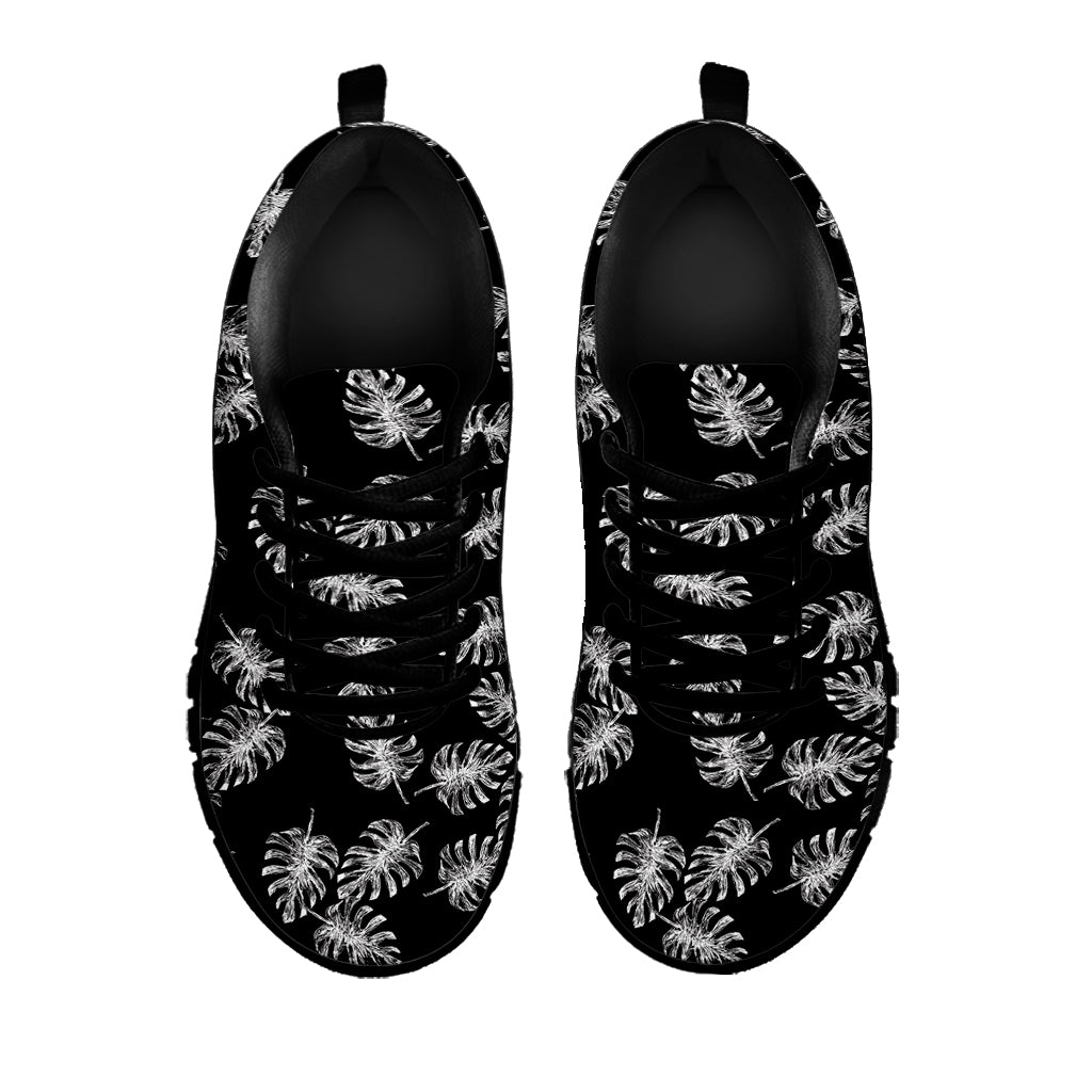 Black And White Monstera Pattern Print Black Sneakers