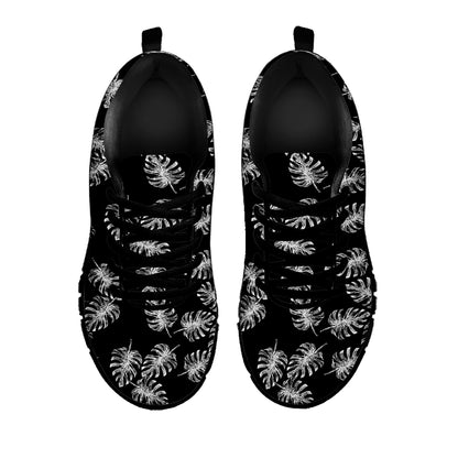 Black And White Monstera Pattern Print Black Sneakers