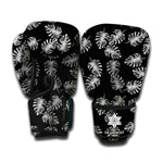 Black And White Monstera Pattern Print Boxing Gloves