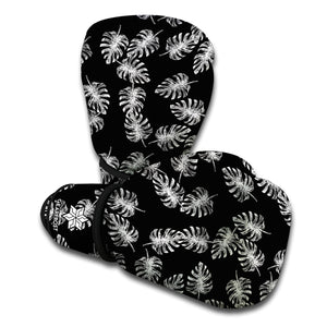 Black And White Monstera Pattern Print Boxing Gloves