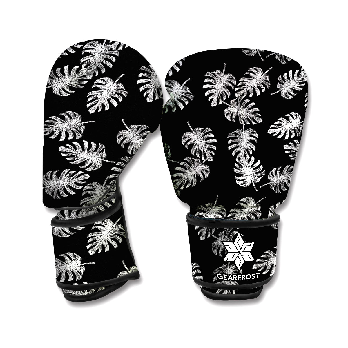 Black And White Monstera Pattern Print Boxing Gloves