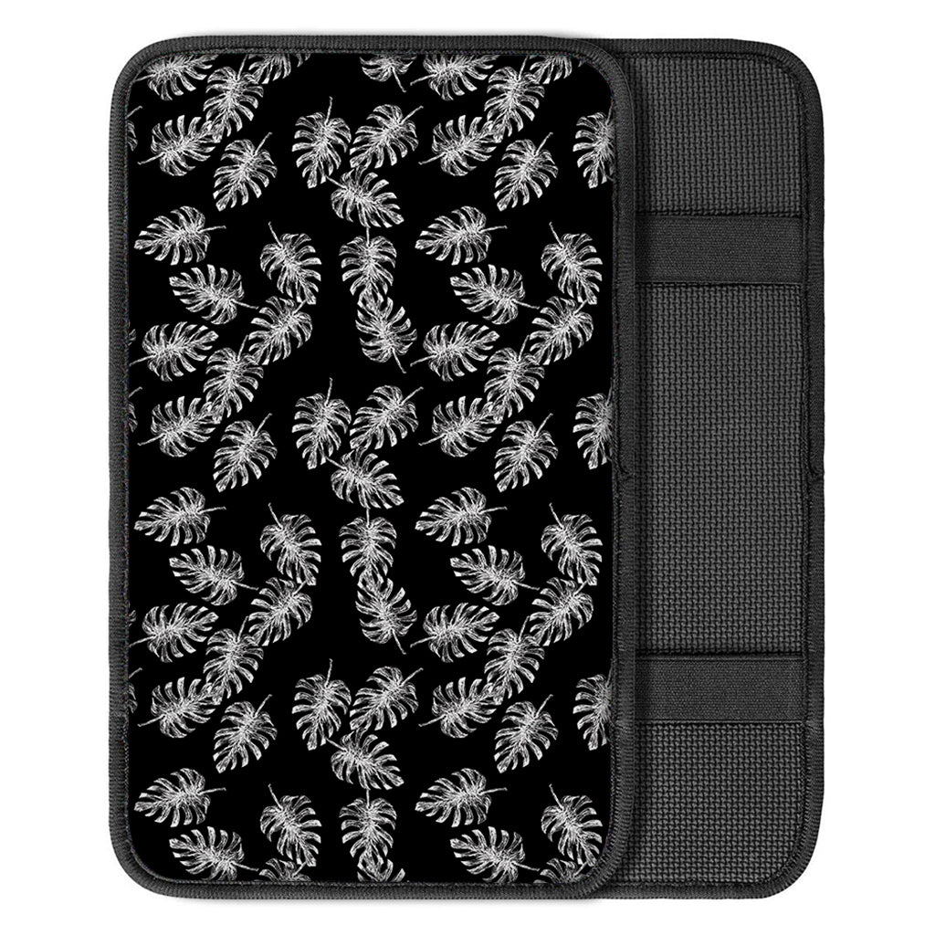 Black And White Monstera Pattern Print Car Center Console Cover