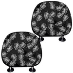 Black And White Monstera Pattern Print Car Headrest Covers