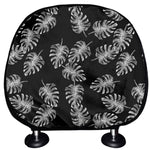 Black And White Monstera Pattern Print Car Headrest Covers
