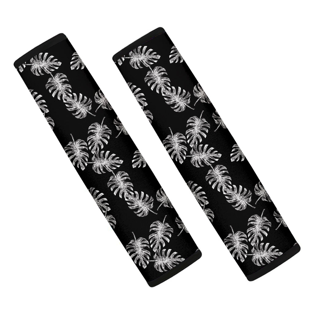 Black And White Monstera Pattern Print Car Seat Belt Covers