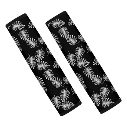 Black And White Monstera Pattern Print Car Seat Belt Covers