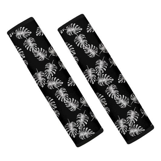 Black And White Monstera Pattern Print Car Seat Belt Covers