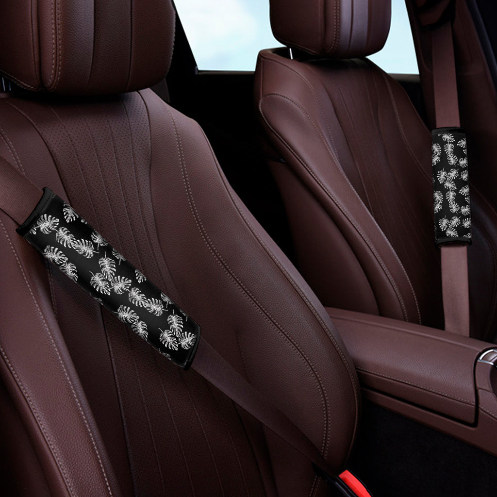 Black And White Monstera Pattern Print Car Seat Belt Covers