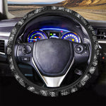 Black And White Monstera Pattern Print Car Steering Wheel Cover