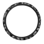 Black And White Monstera Pattern Print Car Steering Wheel Cover